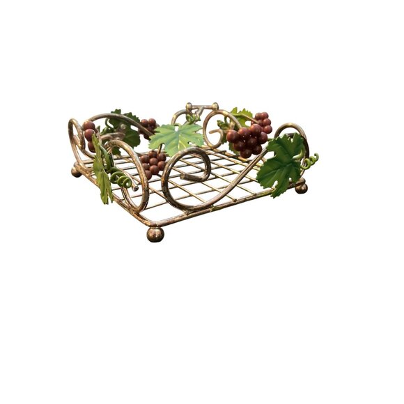 Grape Vine Metal Napkin Holder Hinged Arm Kitchen Wine Decor Footed 8" x 8" READ - Picture 5 of 7